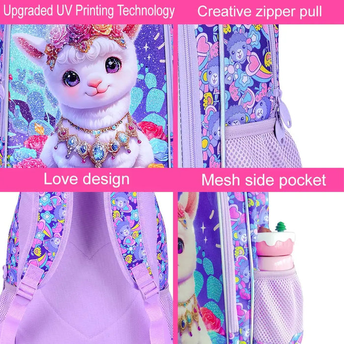 3 Piece Alpaca Backpack Set For Girls 16 Inch Elementary School