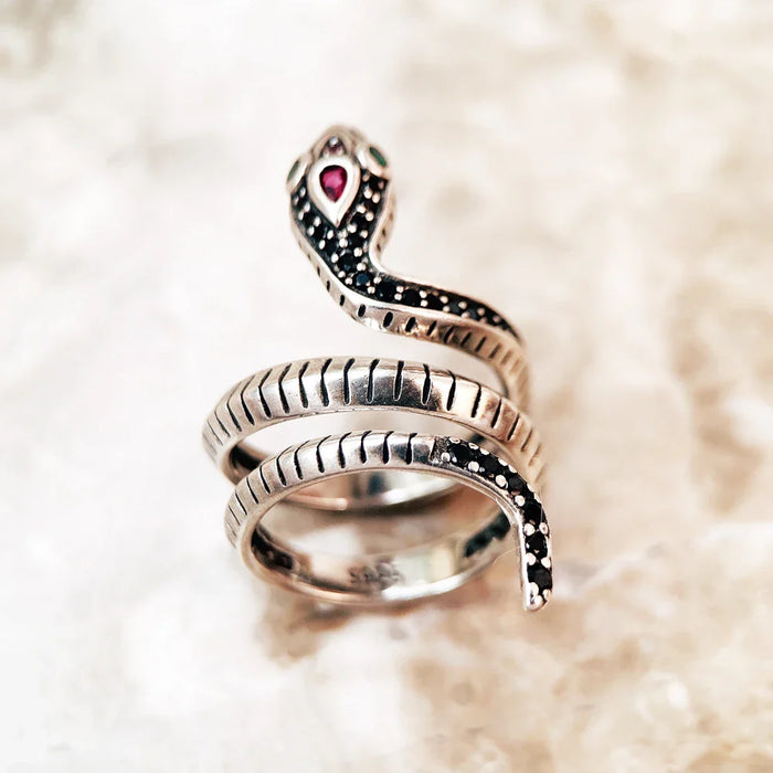 925 Sterling Silver Europe Style Black Stone Snake Ring Fine Jewelry For Women