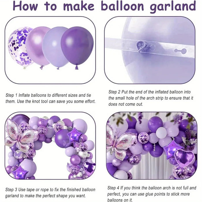 126Pcs Purple Butterfly Balloon Set Containing Butterfly Shaped Aluminum Balloons For Birthday Wedding Decoration.