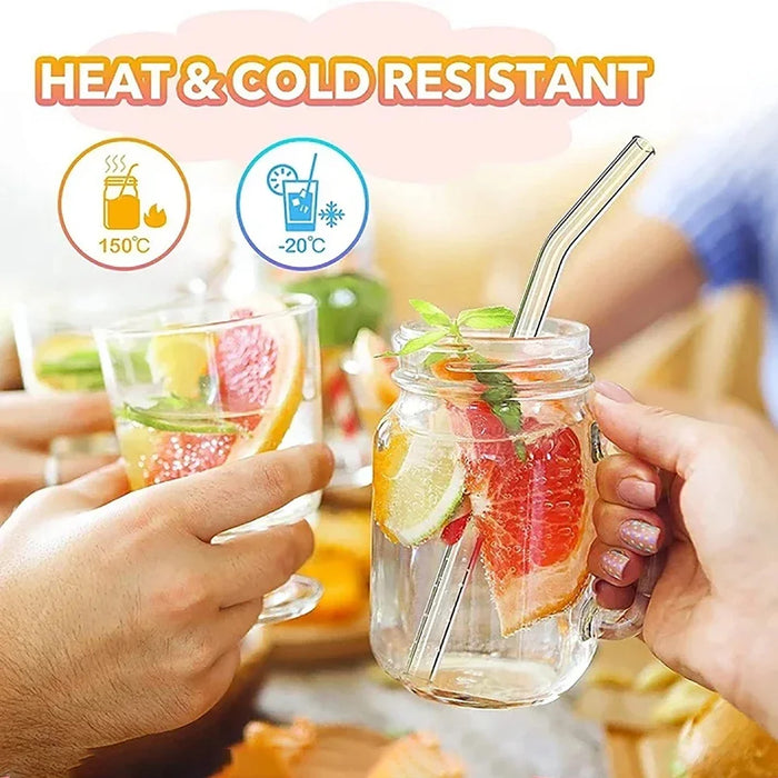 8 Piece Reusable Glass Straws For Smoothies & Cocktails With Brushes