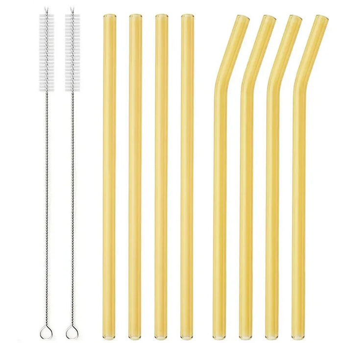 8 Piece Reusable Glass Straws Eco Friendly & Colourful