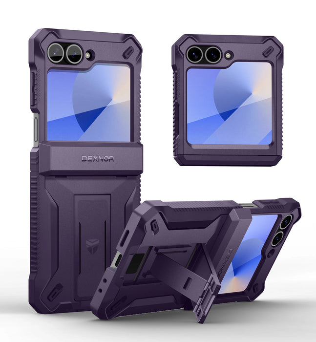 For Samsung Galaxy Z Flip 6 Hinge Protection Dual Layer Rugged Shockproof Full-Body Protective Case With Kickstand