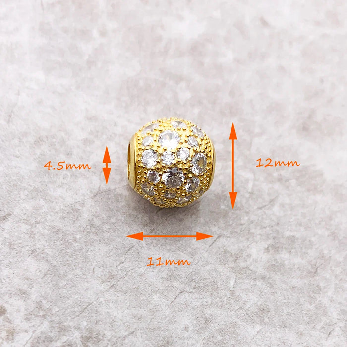 925 Sterling Silver Crushed Pave Golden Beads Diy Jewelry Accessory