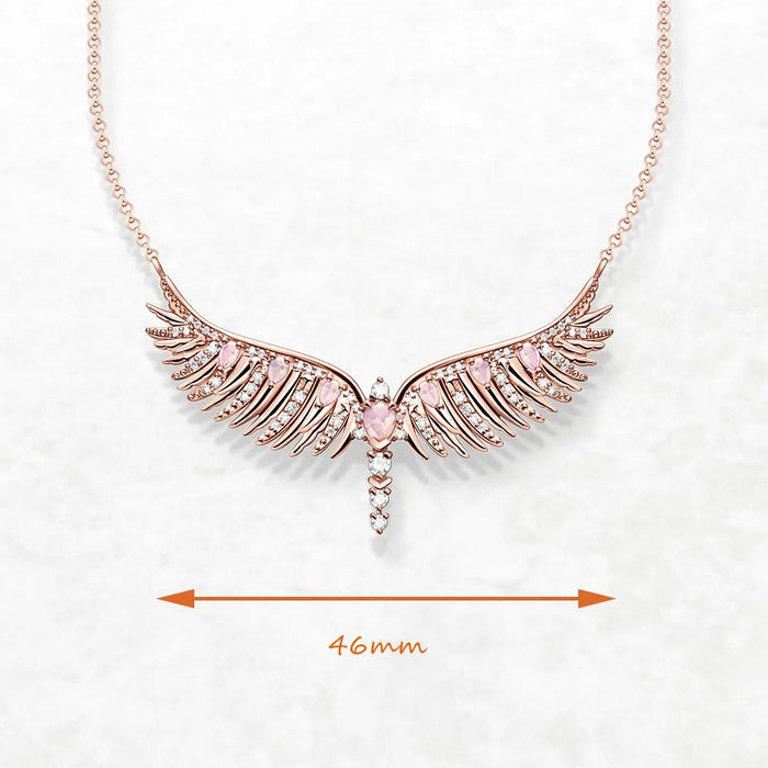 925 Sterling Silver Rose Gold Phoenix Wing Jewelry Set Necklace & Bracelet For Women