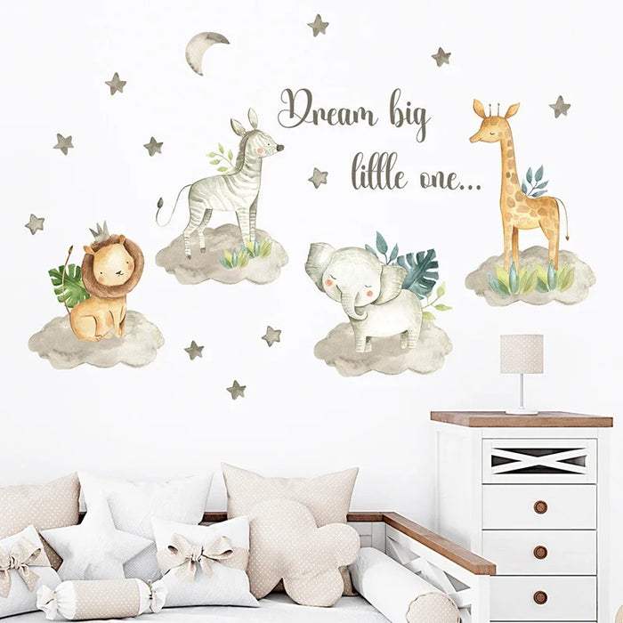 Adorable Watercolour Animal Wall Decals For Kids Room Decor