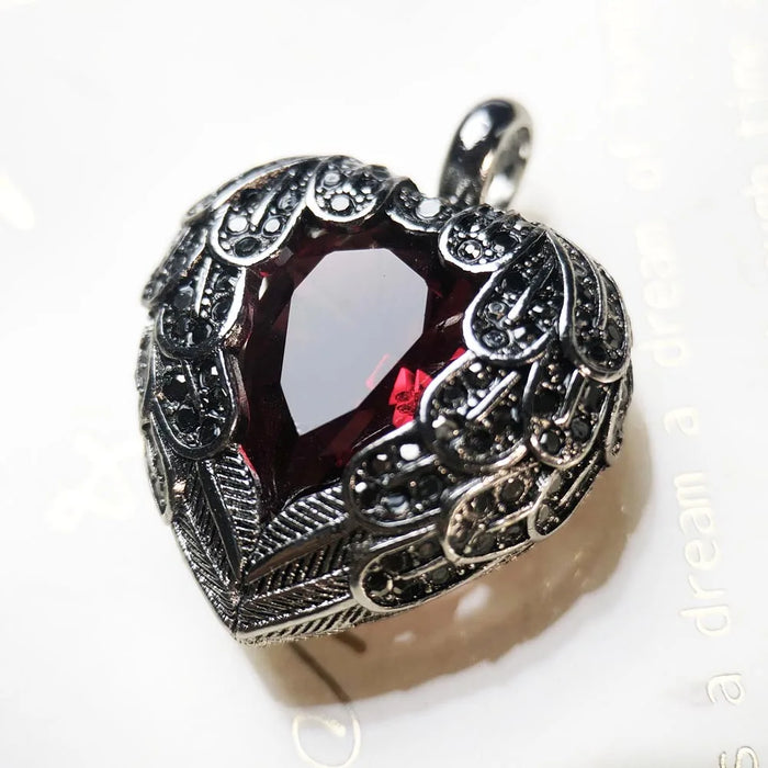 925 Sterling Silver Romantic Red Heart Pendant Crystal Jewelry For Women