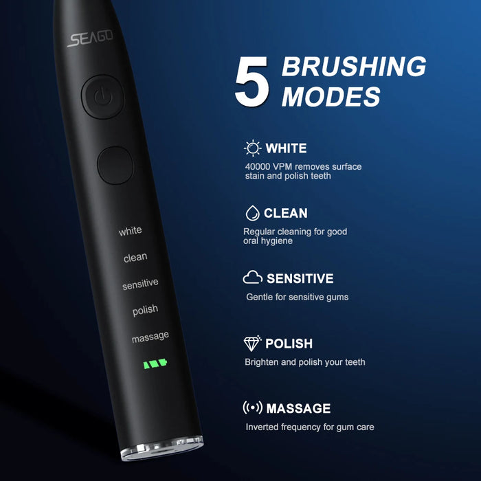 USB Rechargeable Sonic Toothbrush 360 Day Battery Ipx7 4 Heads With Travel Box