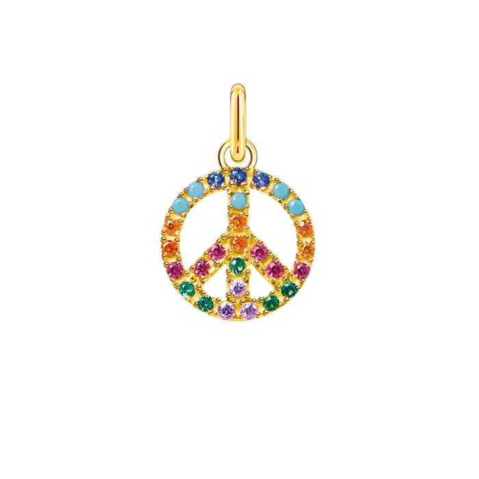 925 Sterling Silver Colourful Stones Golden Pendant Peace Design Gift For Women & Men