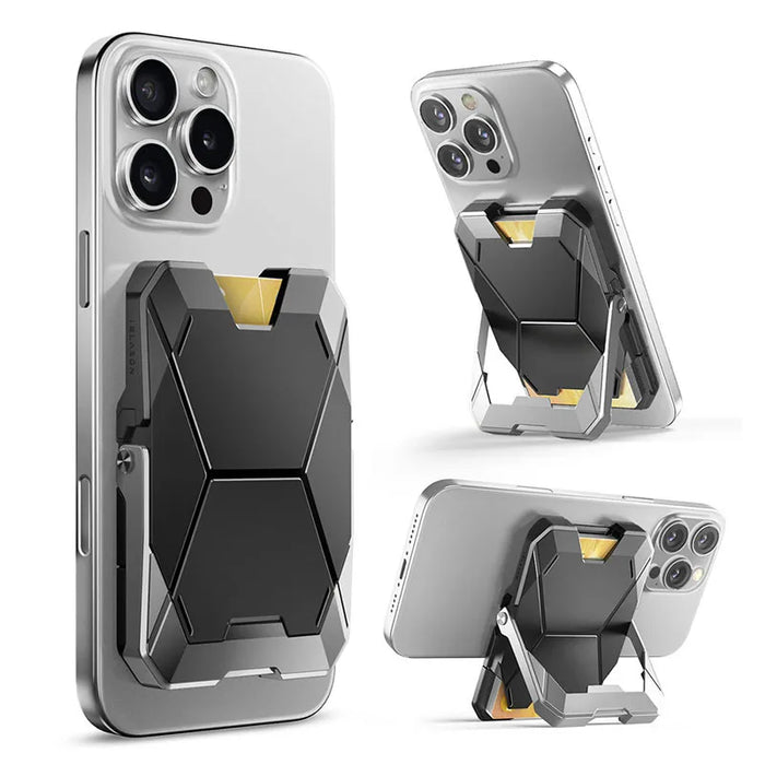 For Iphone 16 / 15 / 14 / 13 Magsafe Phone Card Holder With Stand Metal Lock Cover Hold 6 Cards