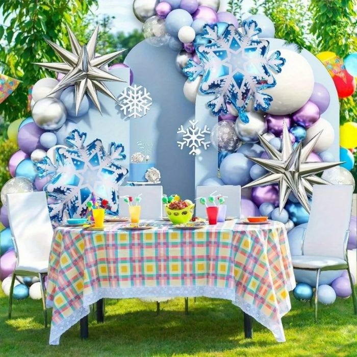 142Pcs New Year 2024 Ice And Snow Balloon Arch Garland Set Winter Frozen Purple Latex Balloon Birthday Party Balloon Decoration