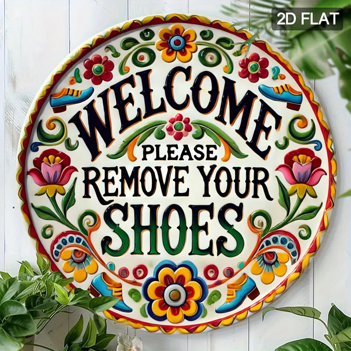 Welcome Please Remove Shoes 2D Flat Aluminum Wall Decor 7.8X7.8 Inch