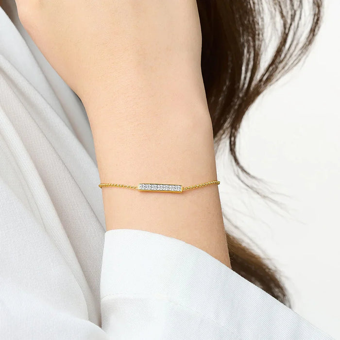 925 Sterling Silver Rectangular White Stone Gold Bracelet Women Jewelry