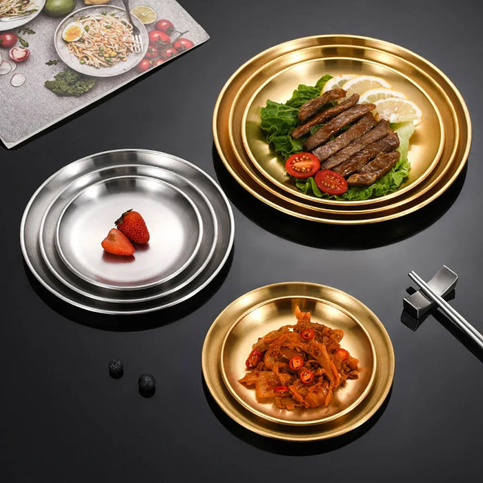 Korean Style Stainless Steel Bbq Plate Round Shallow Dish