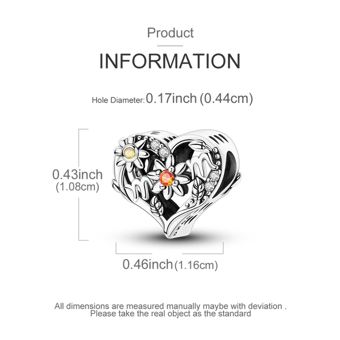 925 Sterling Silver Sunflower Mother Love Charm Fits Bracelets Gift For Women