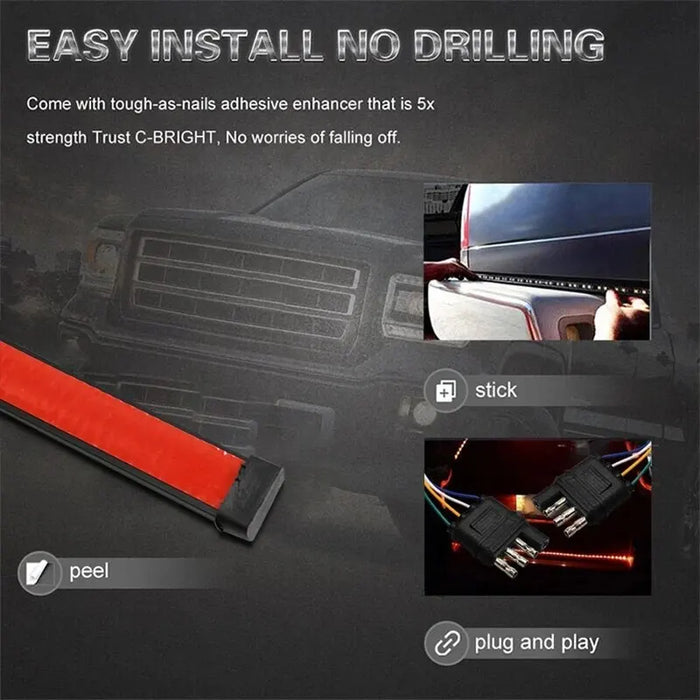 12V 48 / 60 Led Car Brake Turn Signal Light Strip For Pickup Truck Rear Tail Double Flash