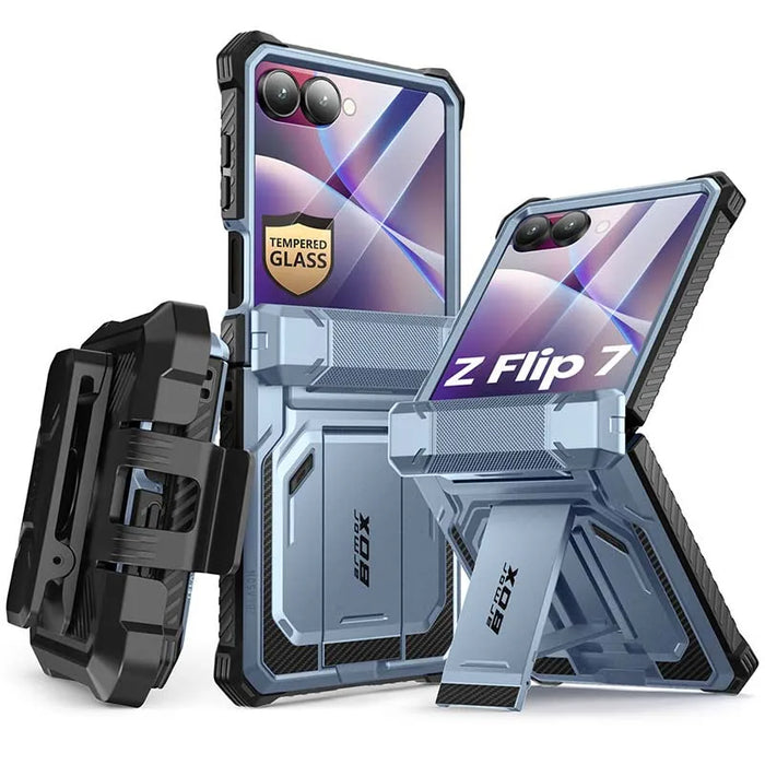 For Samsung Galaxy Z Flip 7 Armorbox Full-Body Military Protection Phone Case With Tempered Glass Screen Protector