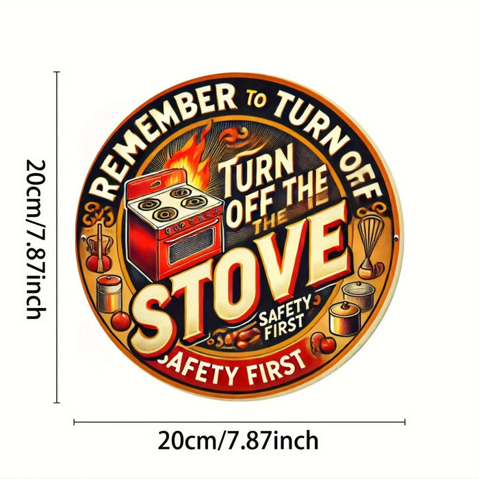 Vintage Kitchen Stove Safety Sign 8X8 Inch Aluminum Wall Art Retro Style Reminder