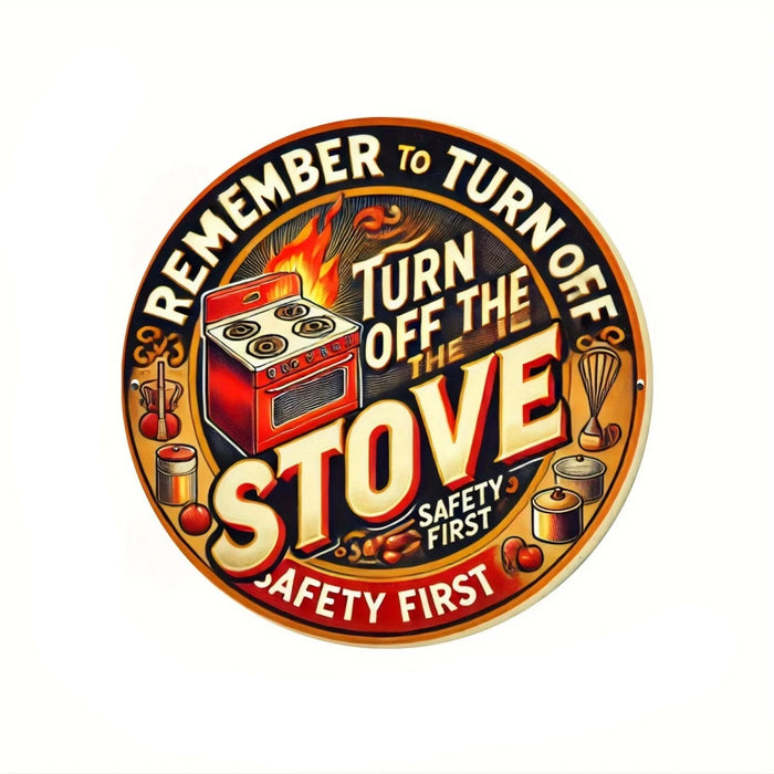 Vintage Kitchen Stove Safety Sign 8X8 Inch Aluminum Wall Art Retro Style Reminder