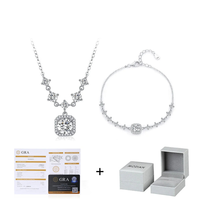 925 Sterling Silver Luxury Geometric Moissanite Necklace & Bracelet Set