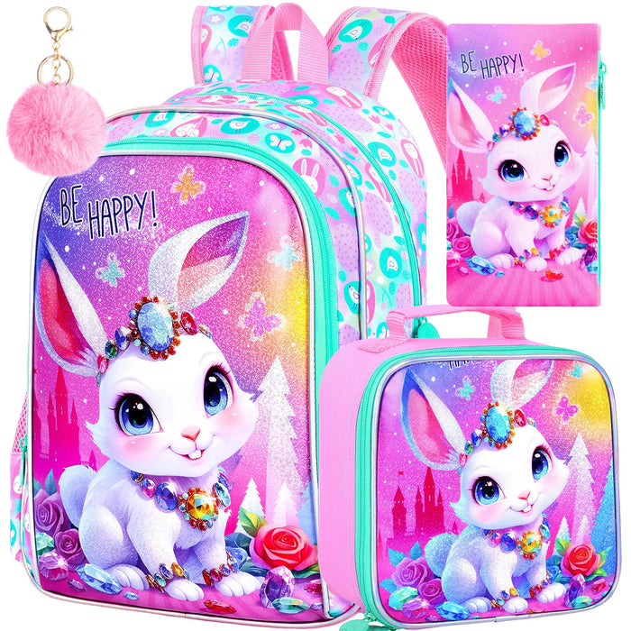 3 Piece Girls Backpack Set 16 Inch Bookbag With Lunch Box For Elementary School