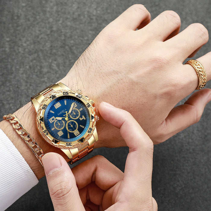 4 Piece Gold Steel Analog Mens Watch Set - Without Box