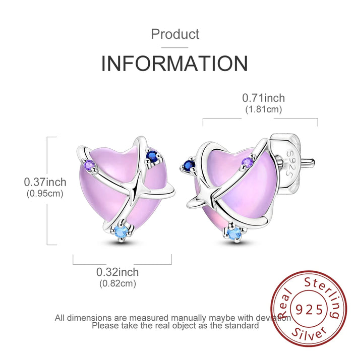 925 Sterling Silver Heart Luminous Stud Earrings For Women Fine Jewelry