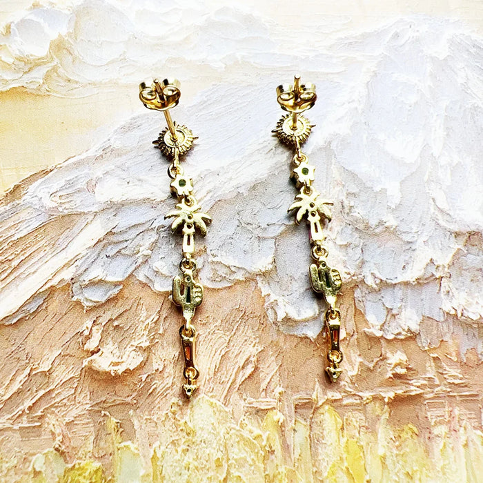 925 Sterling Silver Boho Sun Palm Tree Earrings Colourful Drop Jewelry For Women