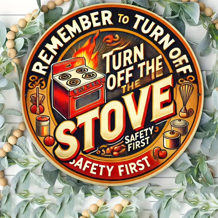 Vintage Kitchen Stove Safety Sign 8X8 Inch Aluminum Wall Art Retro Style Reminder