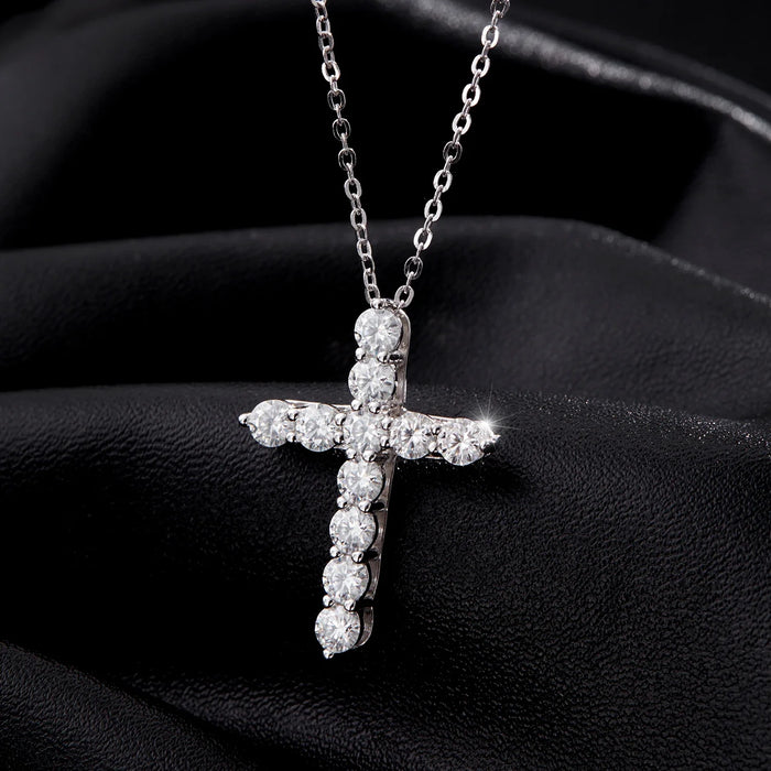 925 Sterling Silver Cross Pendant Necklace For Women With D Colour Moissanite