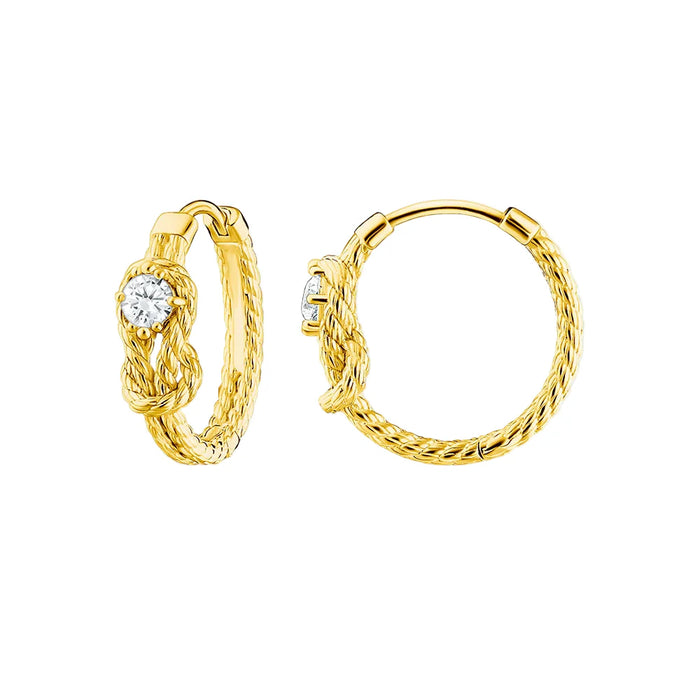 925 Sterling Silver Gold Plated Seafaring Knot Hoop Earrings Bohemian Women Jewelry