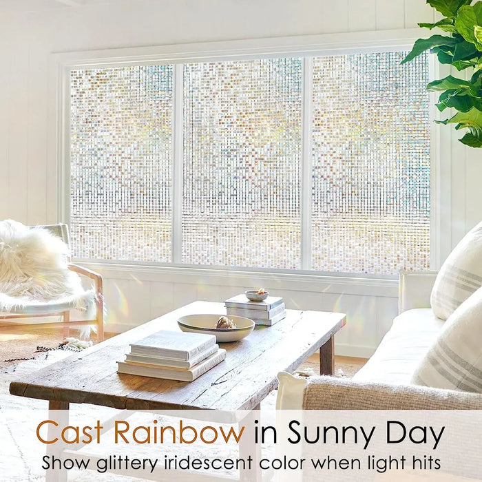 Decorative Stained Glass Window Film - Mosaic Design - Removable Vinyl - Rainbow Tint