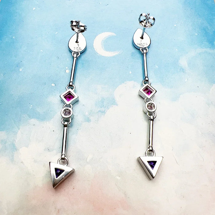 925 Sterling Silver Boho Geometric Drop Earrings In Multicolour Stone Europe Style Karma Good Fine Jewelry For Women