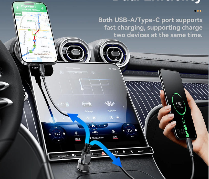 Usb C Car Charger 45W 2 Ports Pd3.0 Qc3.0 Digital Display Car Phone Charger For Iphone 16 15 Xiaomi Huawei Samsung Oppo