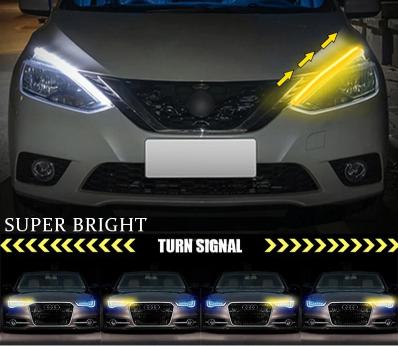 2X Super Bright Led Drl Car Daytime Running Light 12V Flexible Waterproof Turn Signal Yellow Neon Lamp