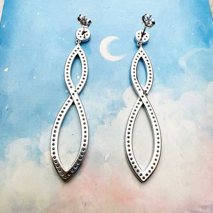 925 Sterling Silver Elegant White Stone Drop Earrings Jewelry For Women