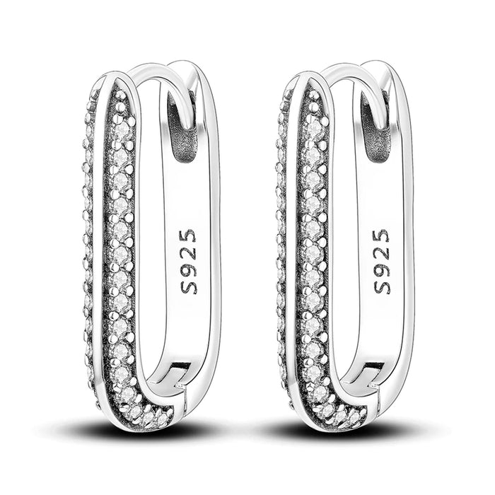925 Sterling Silver Zirconium U Shaped Earrings Fits Charms Fashion Jewelry Gift