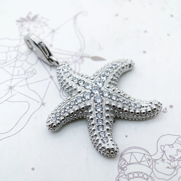 925 Sterling Silver Starfish Pave Pendant Glam Jewelry For Women