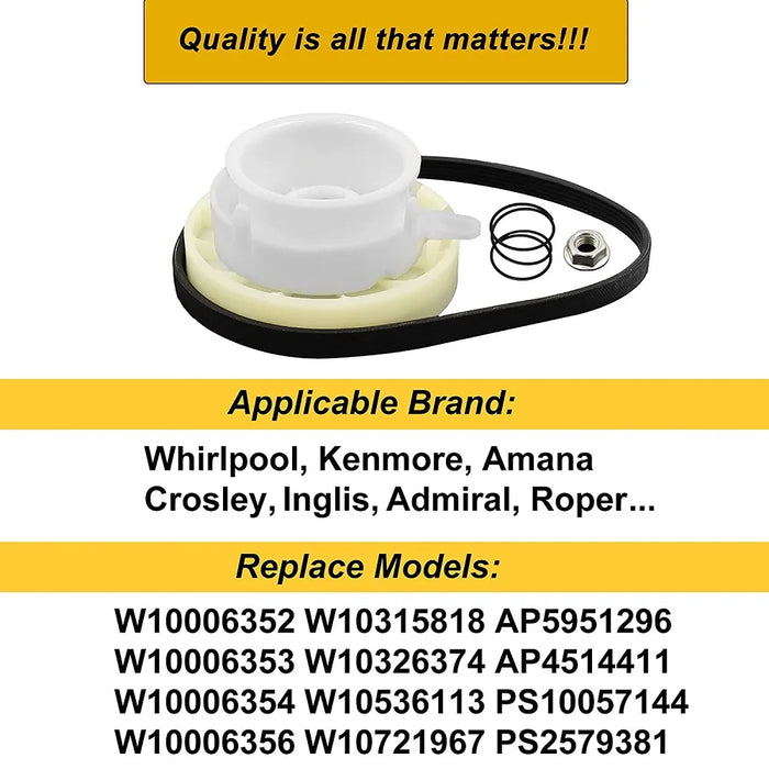 W10721967 Washer Pulley Clutch Kit W10006384 Washer Drive Belt For Whirlpool Kenmore Washer W10721967 W10006356 Ap5951296