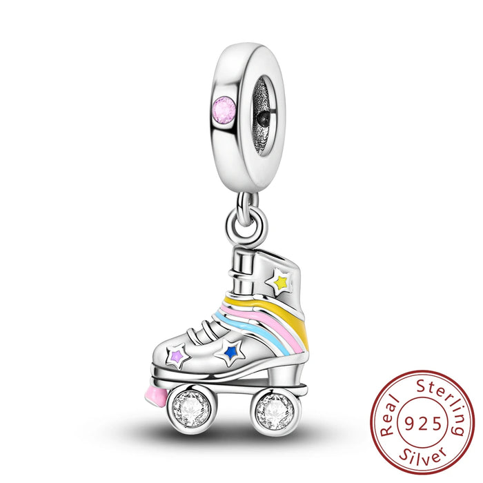 925 Sterling Silver Colourful Pulley Pendant Charms Beads For Women Bracelet