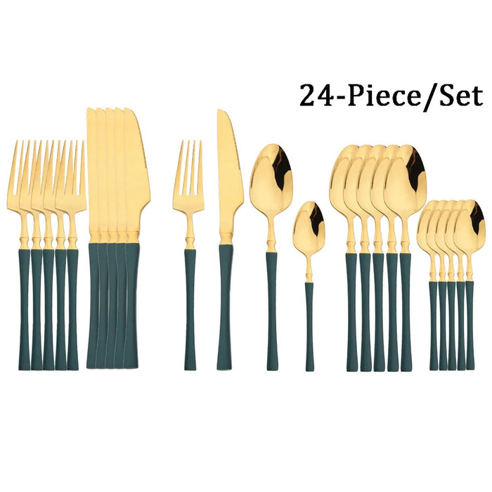 24 Piece Stainless Steel Silverware Set For Kitchen Dining