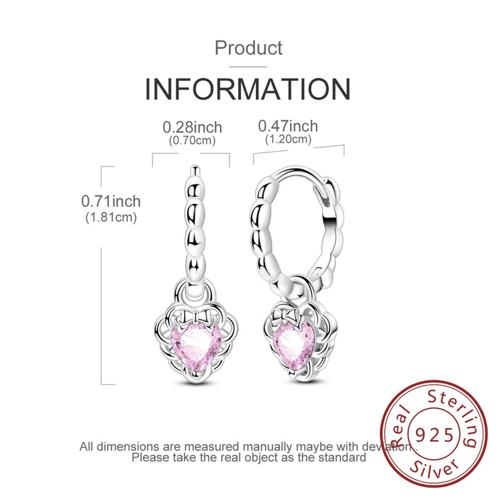 925 Sterling Silver Love Earrings With Pink Zircon For Women Wedding Party Gift