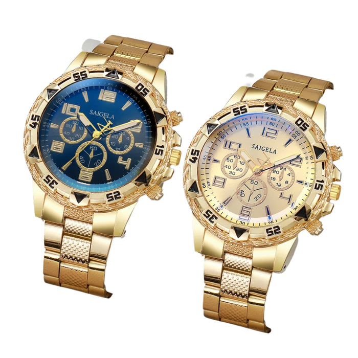 2 Piece Mens Business Watch Set Arabic Dial Steel Band