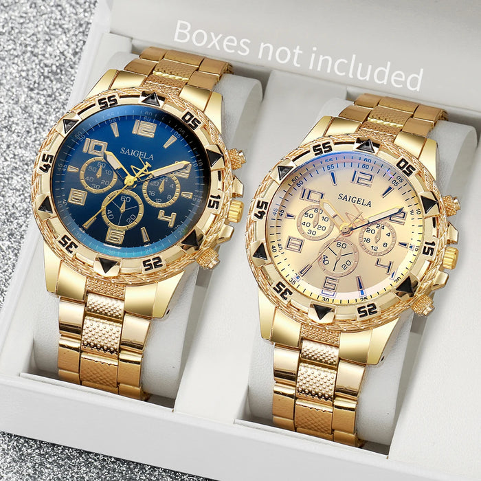2 Piece Mens Business Watch Set Arabic Dial Steel Band