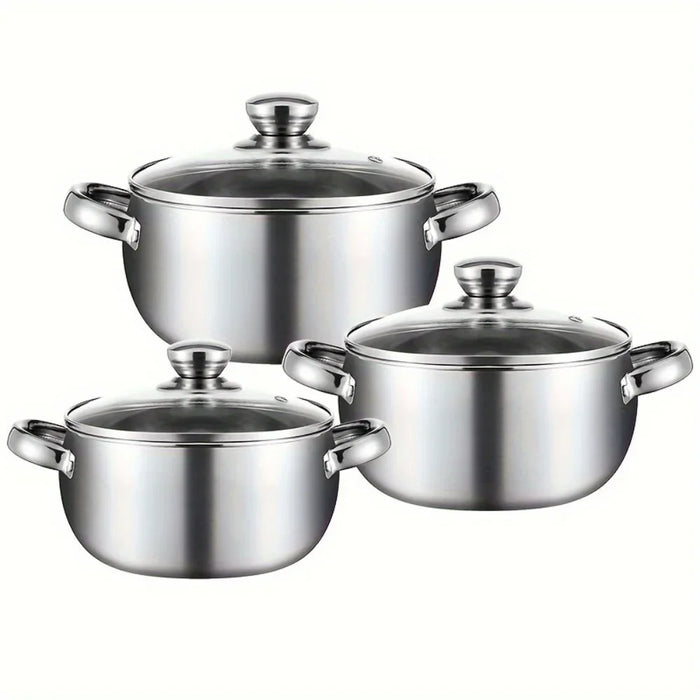3 Piece Stainless Steel Cookware Set Induction Ready Thick Walls Dual Handles & Lids