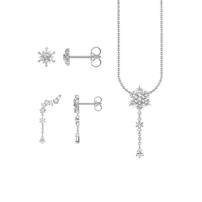 925 Sterling Silver Snowflake Necklace & Earring Set Trend