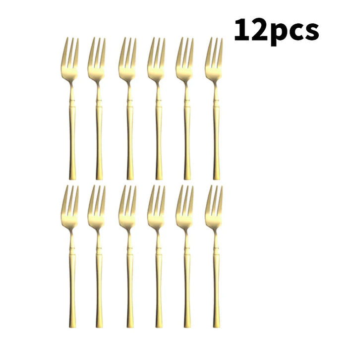 4 / 8 / 12 Piece Stainless Steel Gold Dessert Fork Set