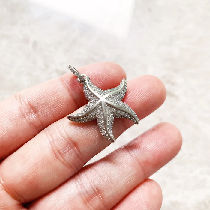 925 Sterling Silver Sparkling Starfish Pendant Ocean Spirit Jewelry For Women