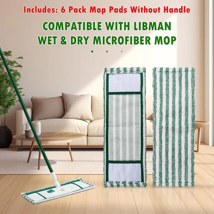 6 Pack Microfiber Floor Mop Refill For Libman Wet & Dry Microfiber Mop Reusable Mop Pads For Multi-Surface Floors