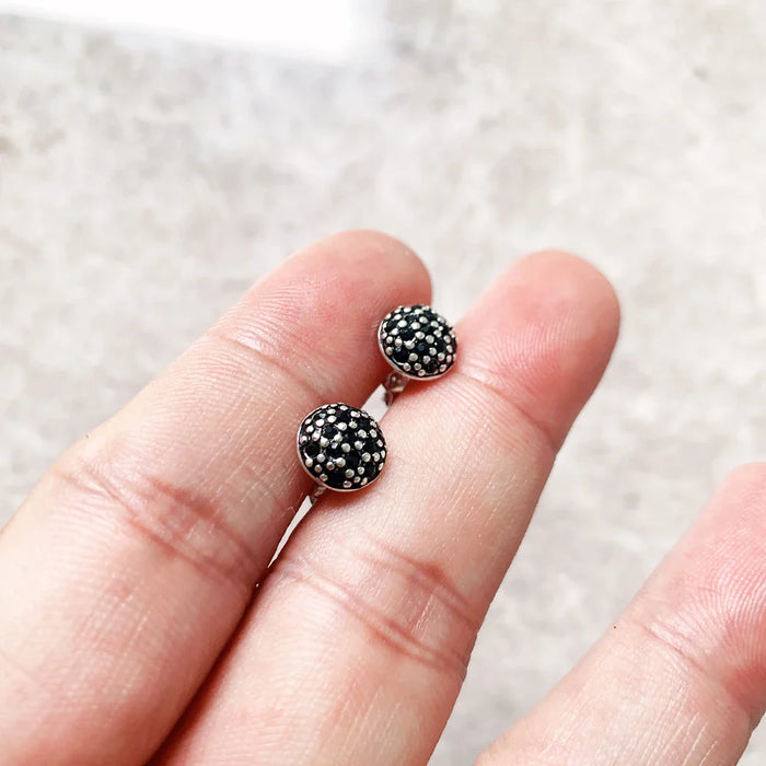 925 Sterling Silver Black Pave Stud Earrings