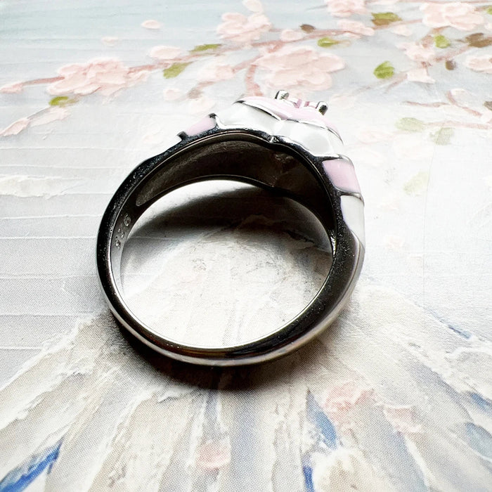 925 Sterling Silver Romantic Gift Pink Heart Ring With Real Fine Jewelry For Women